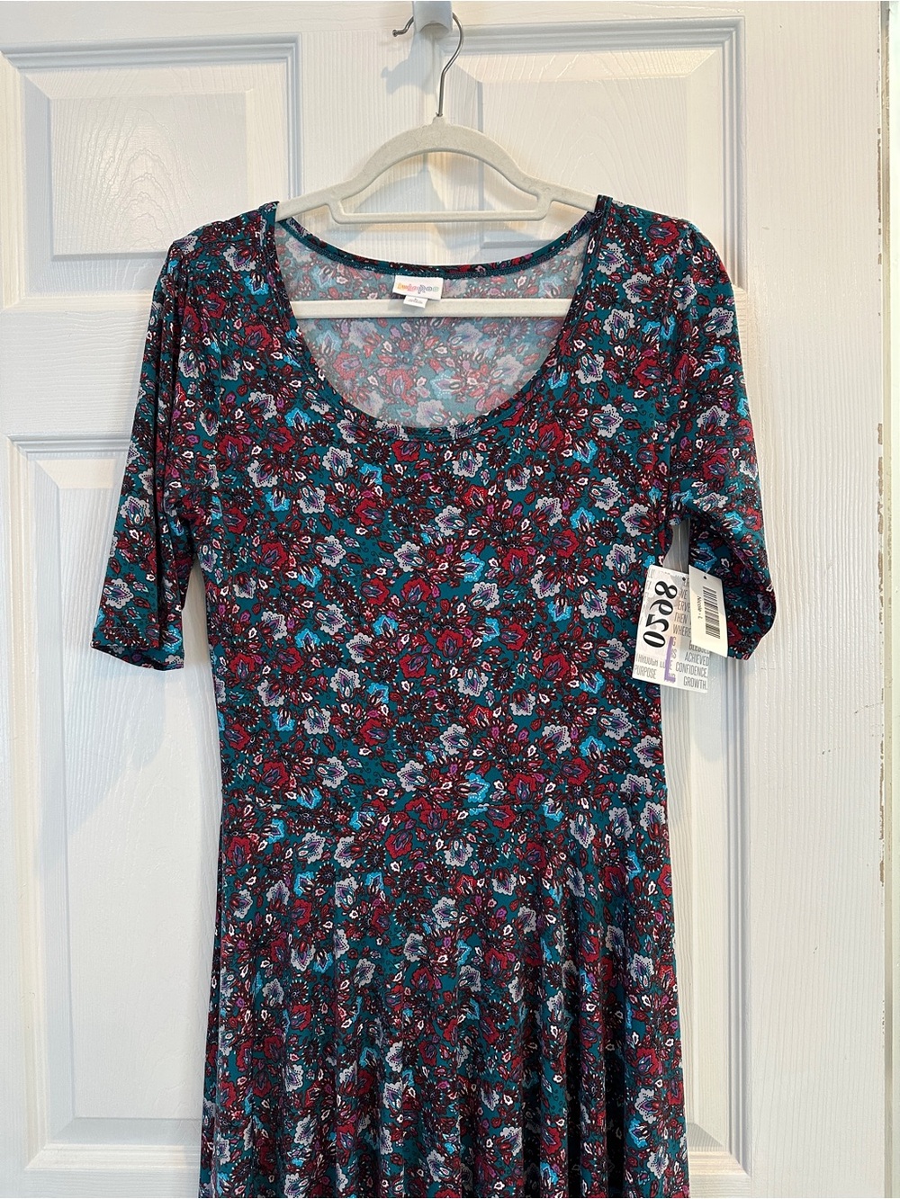 LuLaRoe Nicole Floral Scoop-Neck Midi Dress in Teal and Burgundy NWT